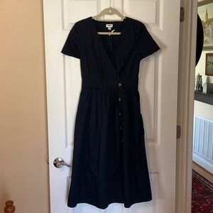 J. Crew Navy Button-Front Wrap Midi Dress Size 2